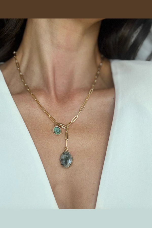 WILYMI Citadel Labradorite & Ruby Zoisite Necklace - Gold