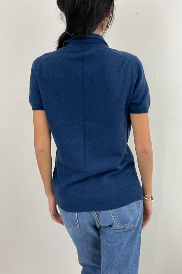 Paul Stuart Vintage Cashmere Collared Short Sleeve Sweater - Peacock Blue