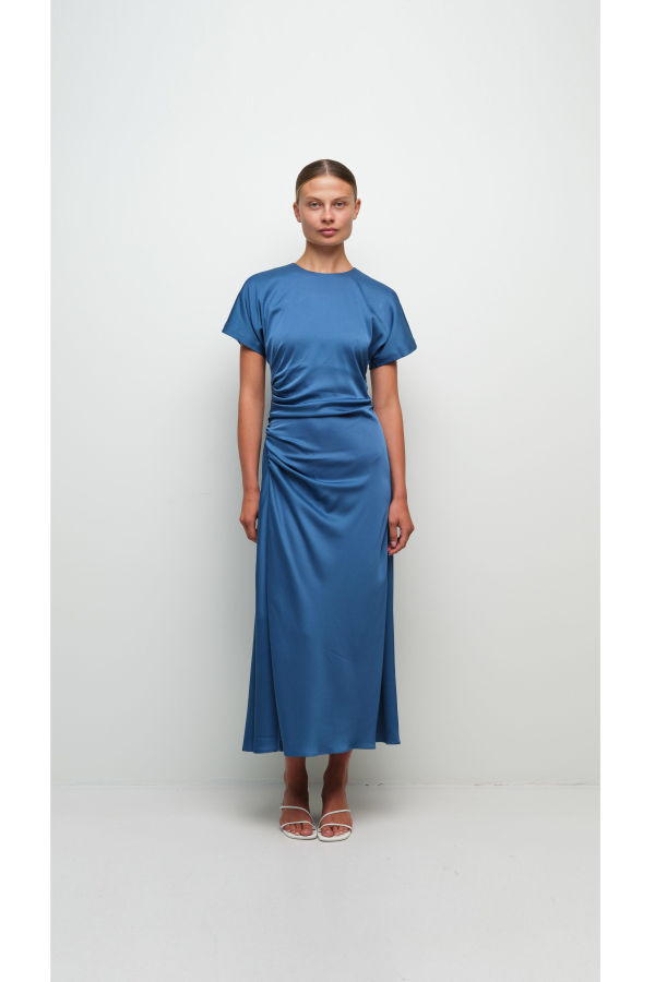 Jonathan Simkhai Marabella S/S Draped Midi Dress - Washed Indigo