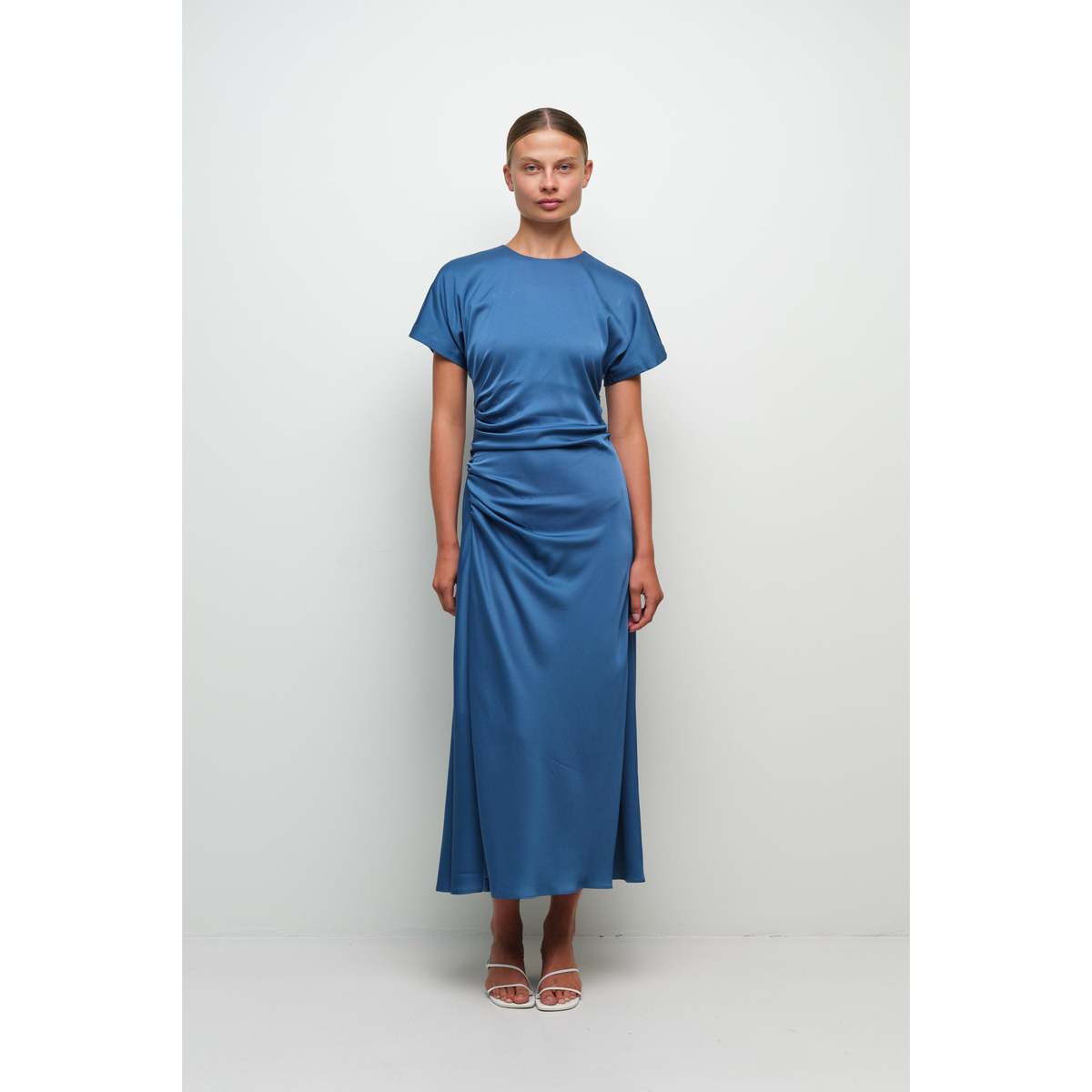 Jonathan Simkhai Marabella S/S Draped Midi Dress - Washed Indigo - Image 1 of 3