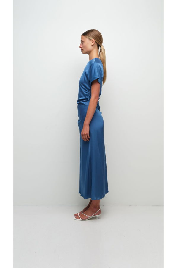 Jonathan Simkhai Marabella S/S Draped Midi Dress - Washed Indigo