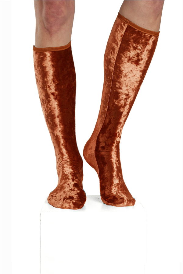 Simone Wild Knee Socks Crushed Velvet Socks - Rust
