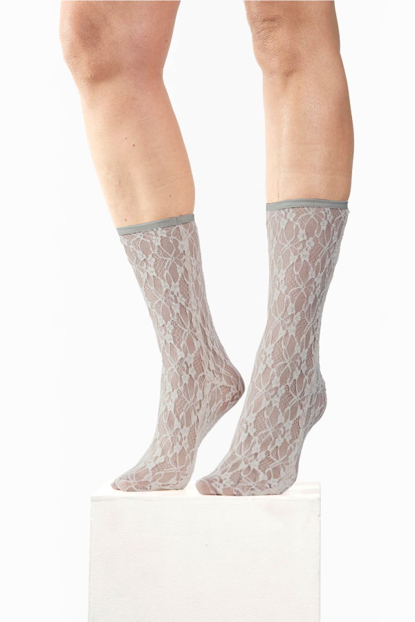 Simone Wild Lace Ankle Socks - Gray