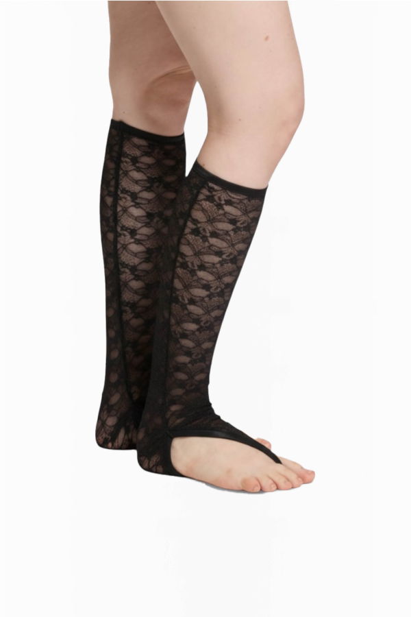 Simone Wild Lace Thong Socks - Black