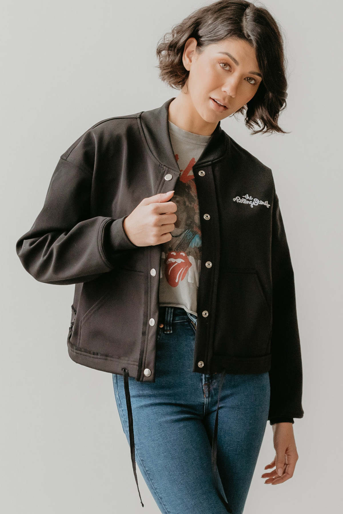 People of Leisure The Rolling Stones Varsity Jacket - Black - Image 3 of 8