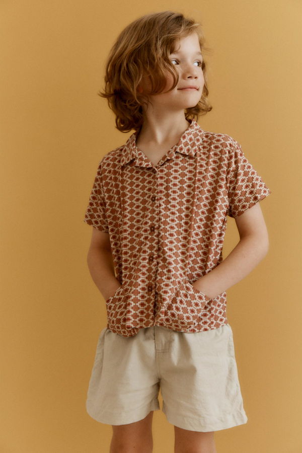 KIDS Caramel Bamboo Children's Cotton Shirt - Kaleidoscope Print Shirt