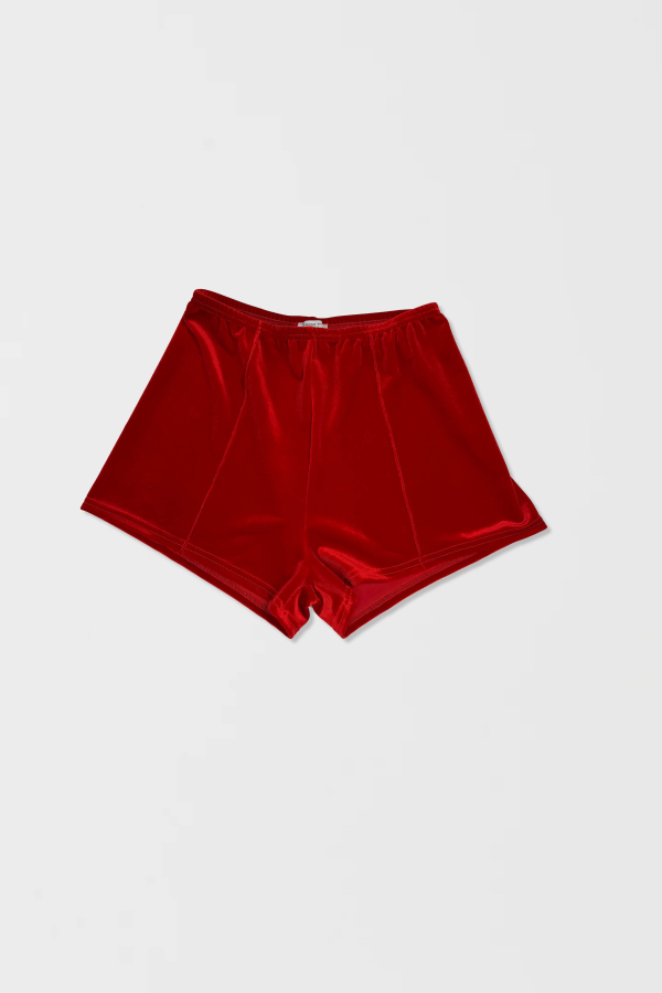 Simone Wild Velvet Top Stitched Hot Pants - Firered