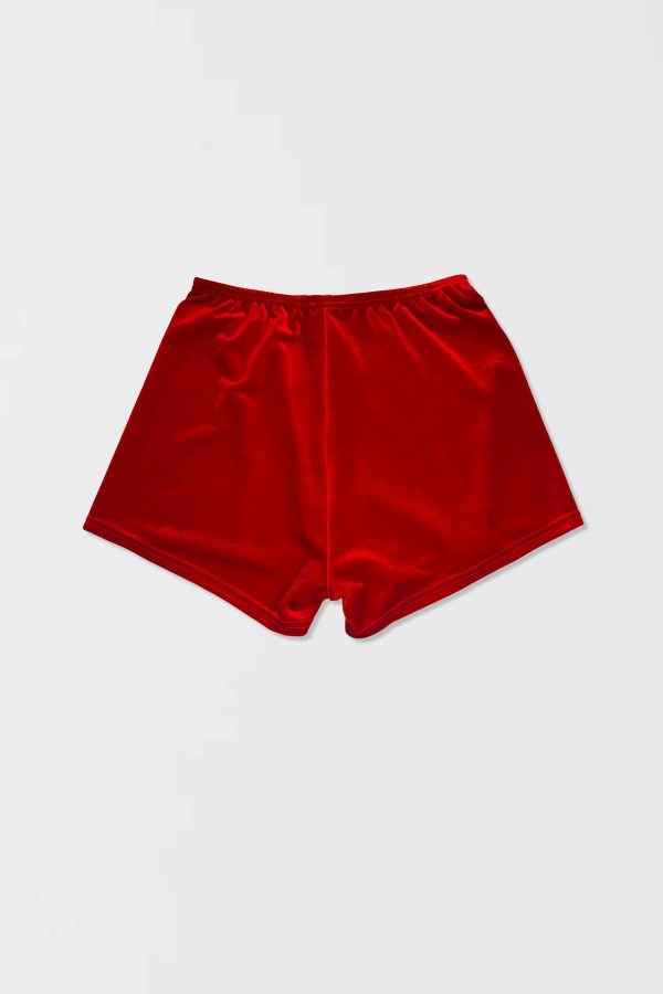 Simone Wild Velvet Top Stitched Hot Pants - Firered