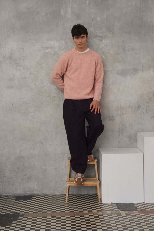 Delikatessen Crewneck Sweater in Pink Brushed Sustainable Alpaca Wool - First Prototype