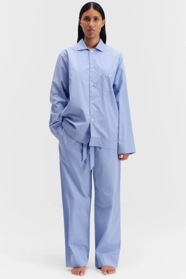 TEKLA Poplin Long Sleeved Shirt - Cornflower Blue