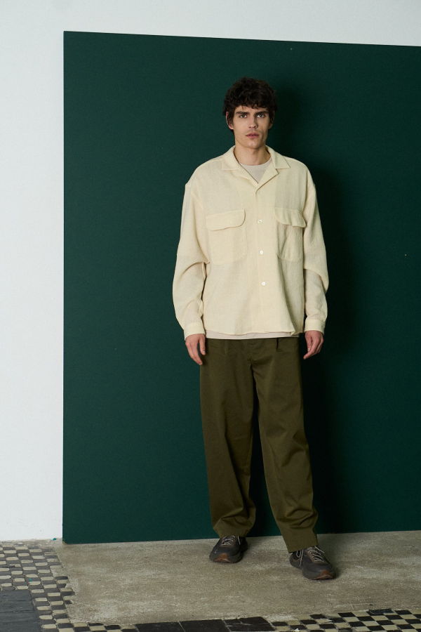 Delikatessen Oversized Shirt with Patched Pockets in Japanese Light Combed Wool Shirt