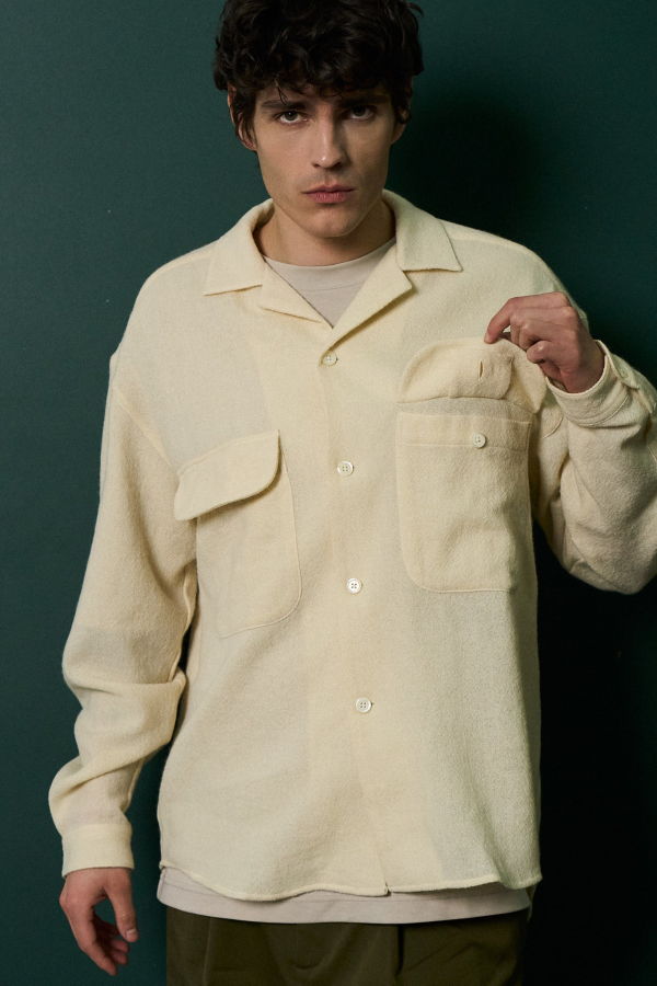 Delikatessen Oversized Shirt with Patched Pockets in Japanese Light Combed Wool Shirt