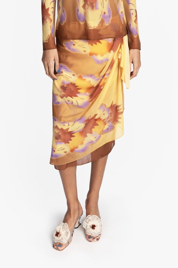 Anna Sui Sunburst Mesh Sarong Skirt - Sunset Multi