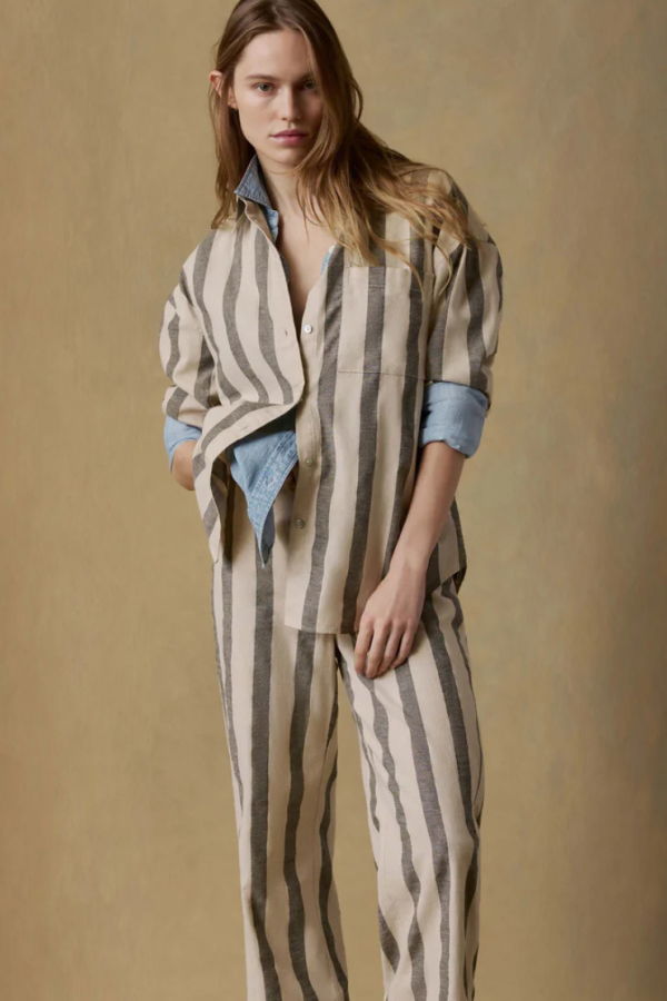 Faherty Cotton Linen Relaxed Shirt - Pine Stripe