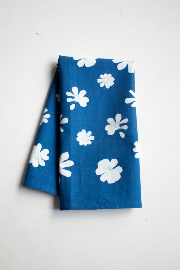 Laila Textiles Cyanotype Flower Kitchen Tea Towel
