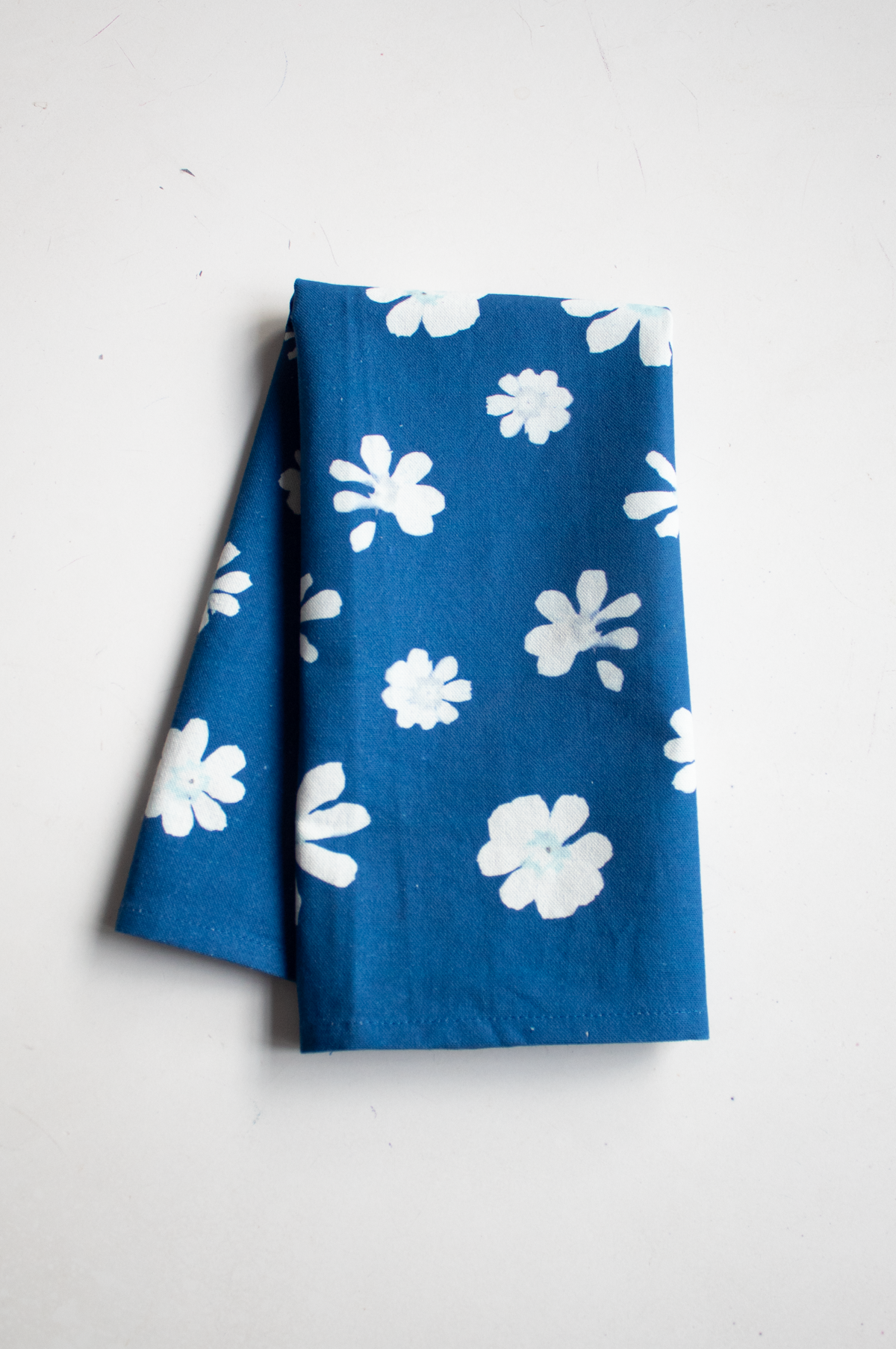 Laila Textiles Cyanotype Flower Kitchen Tea Towel - Image 1 of 4