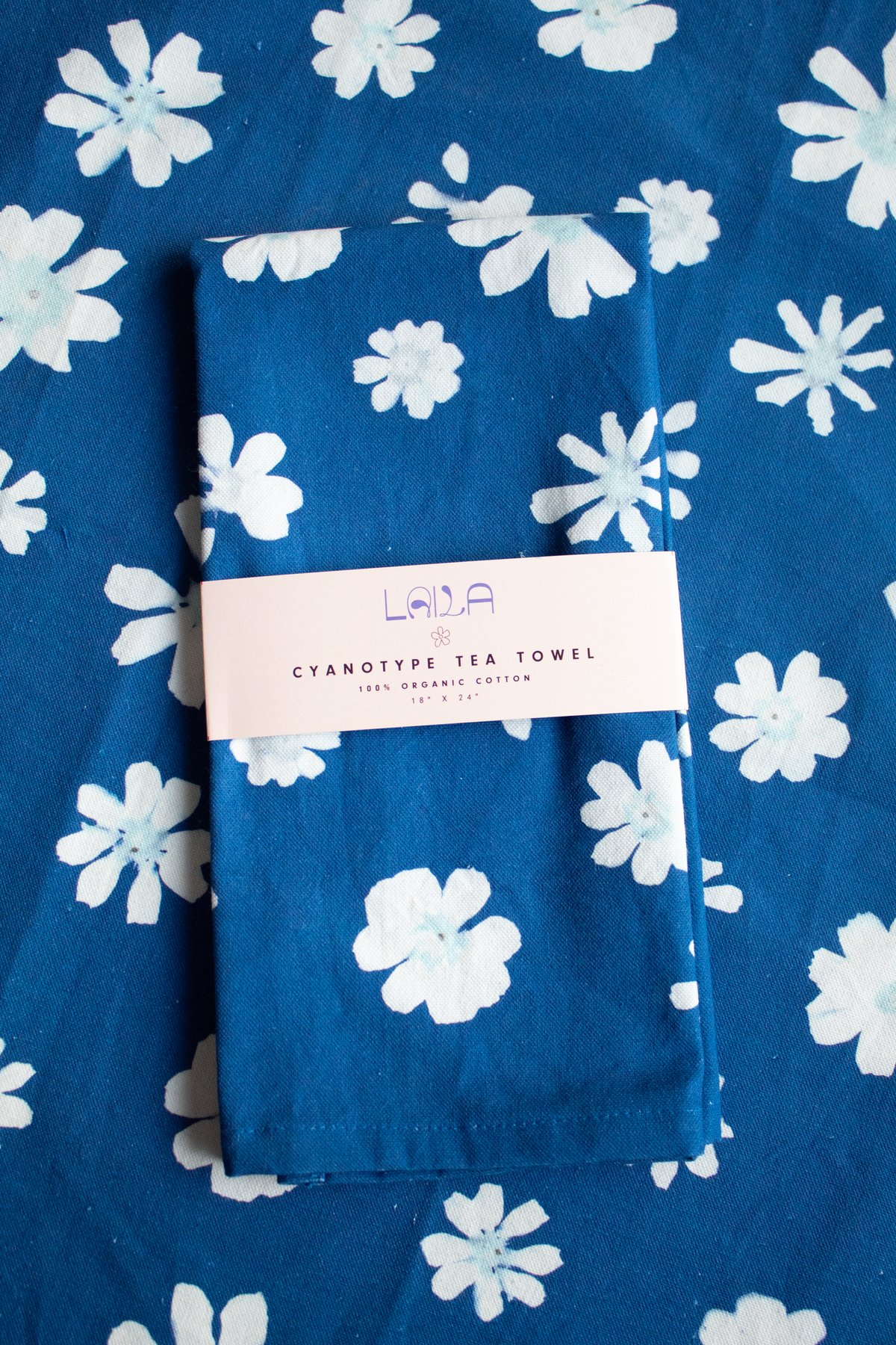 Laila Textiles Cyanotype Flower Kitchen Tea Towel - Image 2 of 4
