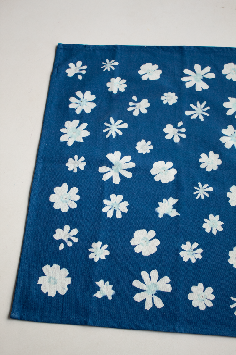 Laila Textiles Cyanotype Flower Kitchen Tea Towel