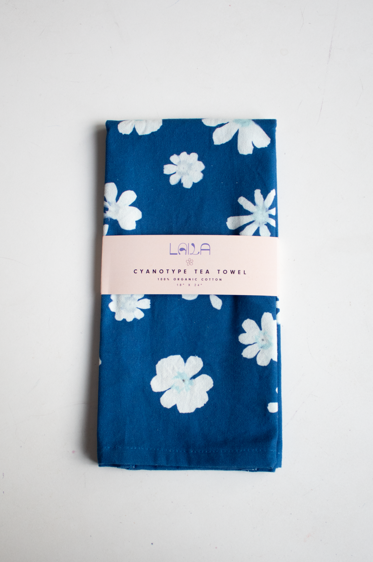 Laila Textiles Cyanotype Flower Kitchen Tea Towel - Image 4 of 4