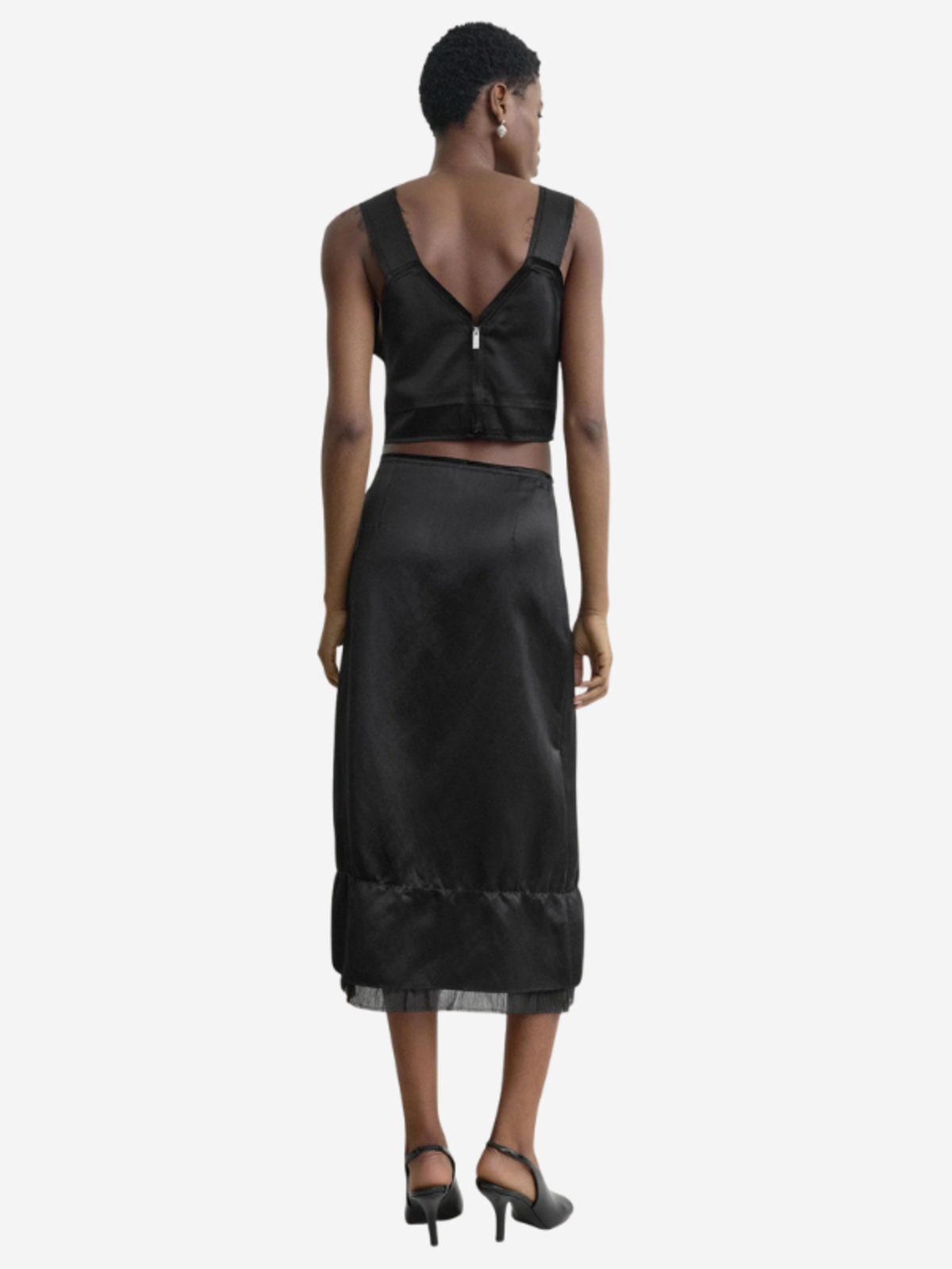 Totême Cropped Satin Camisole - Black - Image 4 of 6