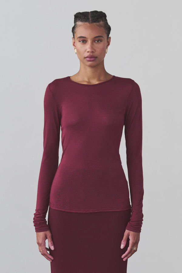 Artemis Diciero Dasha LS Slightly Sheer Top - Burgundy