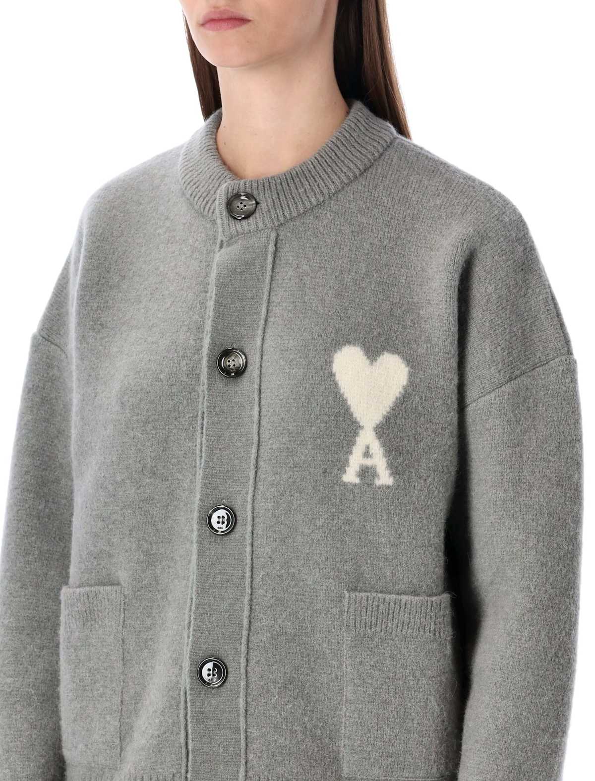 Ami Alexandre Mattiussi Ami Paris Alpaca Cardigan with Ami de Coeur Logo - Gris - Image 3 of 3
