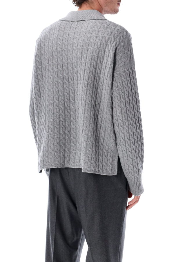 Ami Alexandre Mattiussi Ami Paris Cable Knit Polo Sweater - Gray