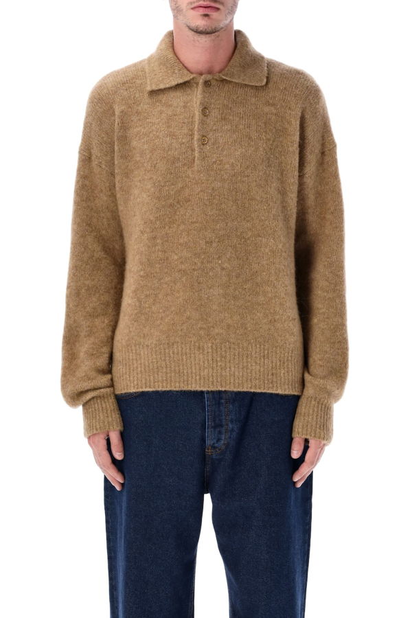 Ami Alexandre Mattiussi Wool and Alpaca Polo Sweater - Camel