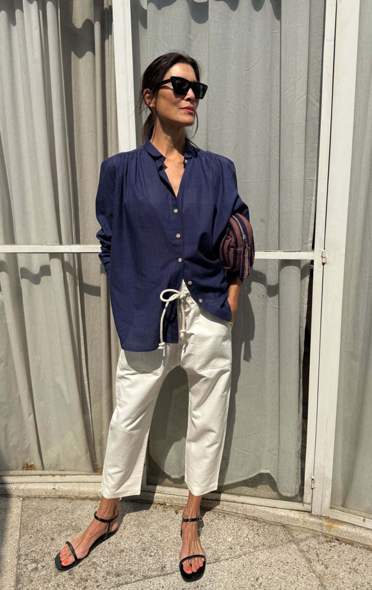 Two Button Front Blouse - Navy Micro Stripe - Image 2 of 6