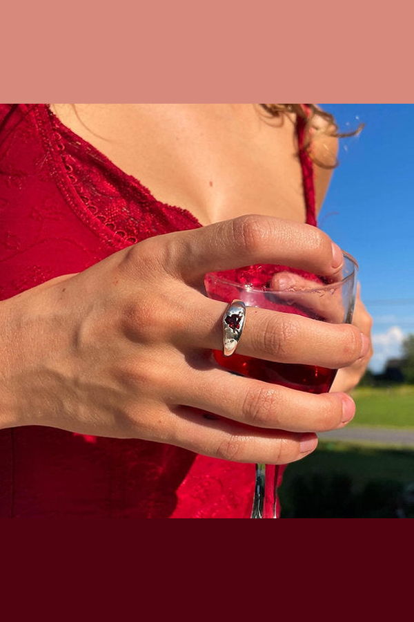 Wild Silver Garnet Heart Band Ring