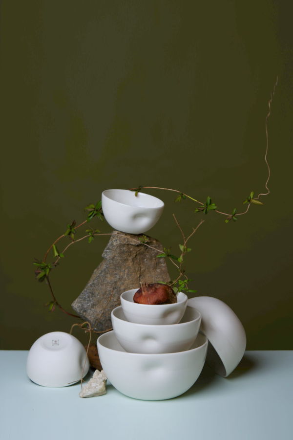 Middle Kingdom Unique Series Thumb Print Porcelain Bowl - Bisque