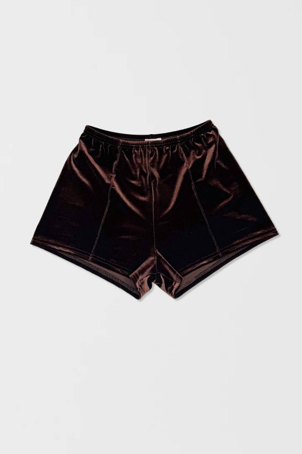 Simone Wild Velvet Top Stitched Hot Pants - Nut
