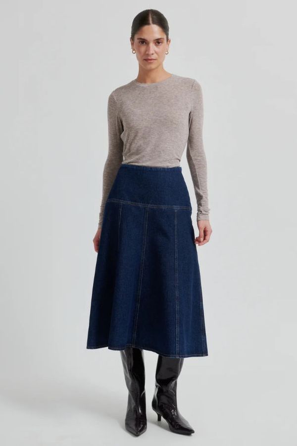 Second Female Columbo Denim Skirt - Dark Blue Denim