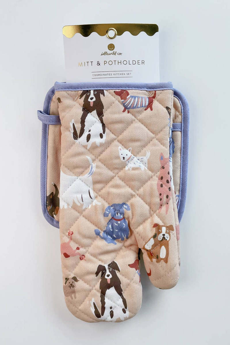 Idlewild Co. Dogs Oven Mitt + Pot Holder Set