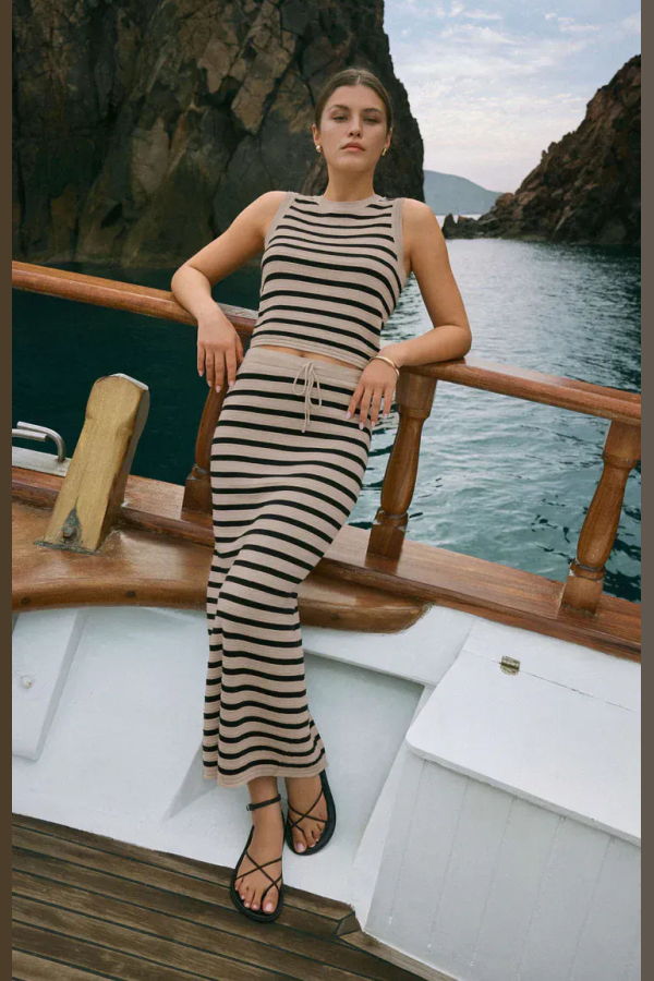 Z Supply Emori Striped Tank & Midi Skirt Set - Natural