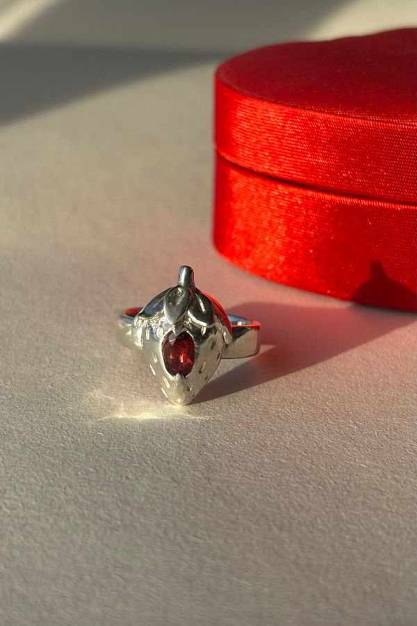 Wild Silver Strawberry Garnet Ring