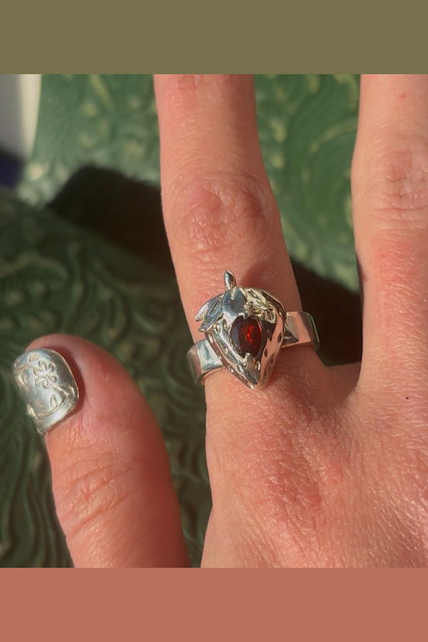 Wild Silver Strawberry Garnet Ring
