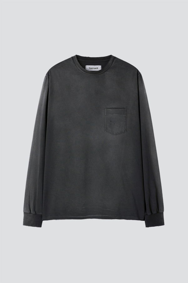 TONYWACK Faded Black Garment Dyed Long Sleeve Crew Top