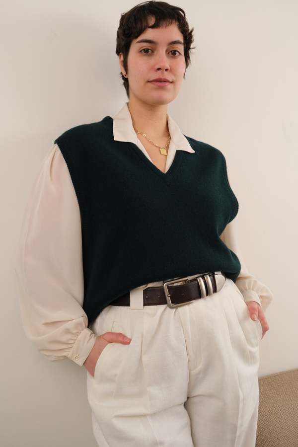 Hermine Vintage 90s Forest Lambswool Sweater Vest - Green
