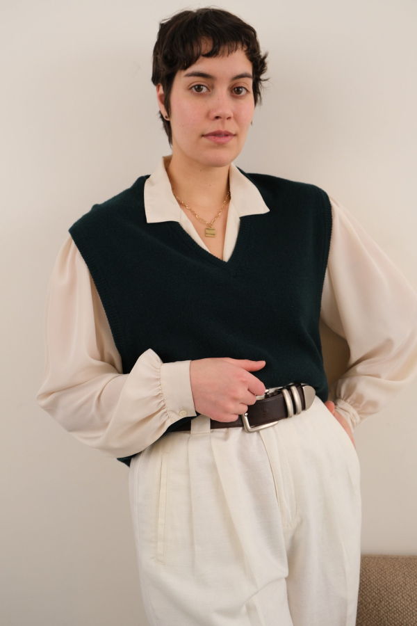 Hermine Vintage 90s Forest Lambswool Sweater Vest - Green
