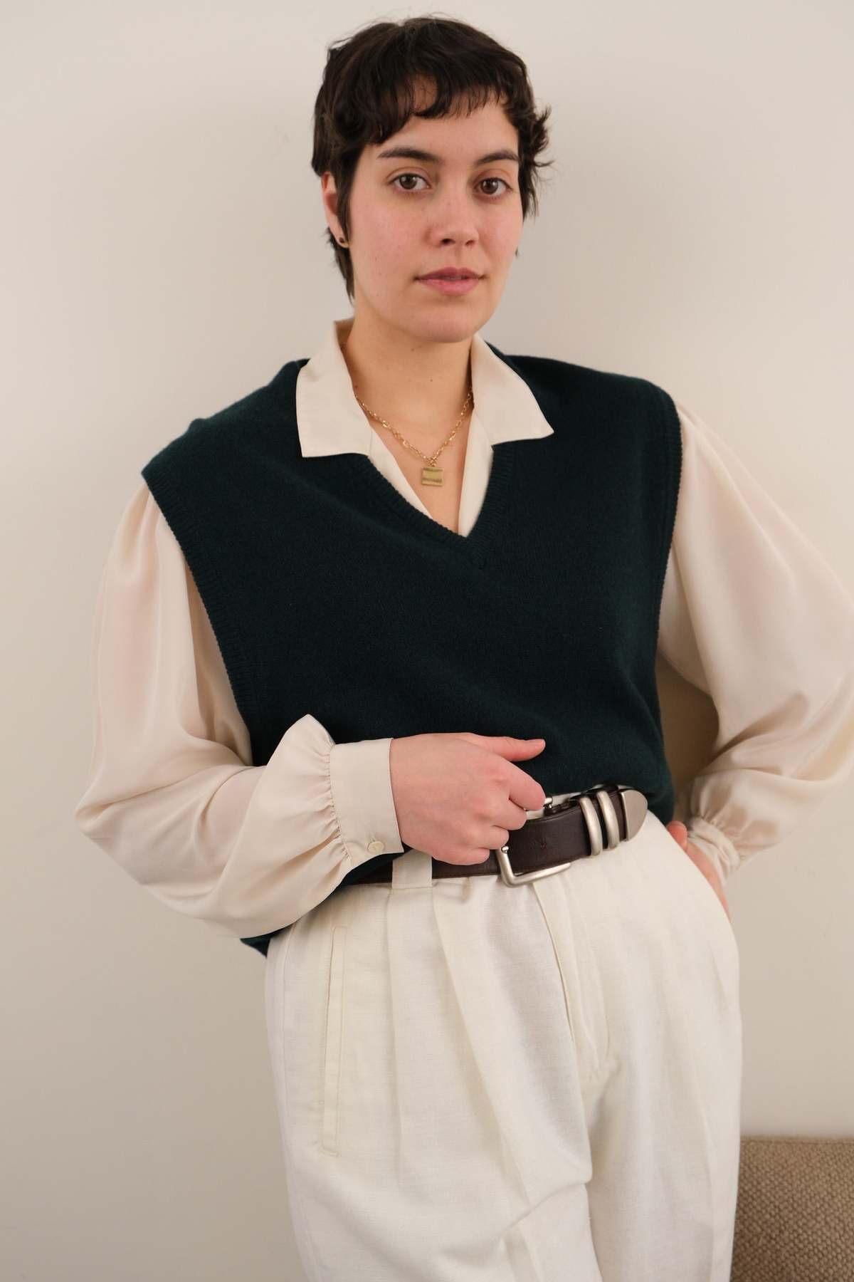 Hermine Vintage 90s Forest Lambswool Sweater Vest - Green - Image 2 of 4