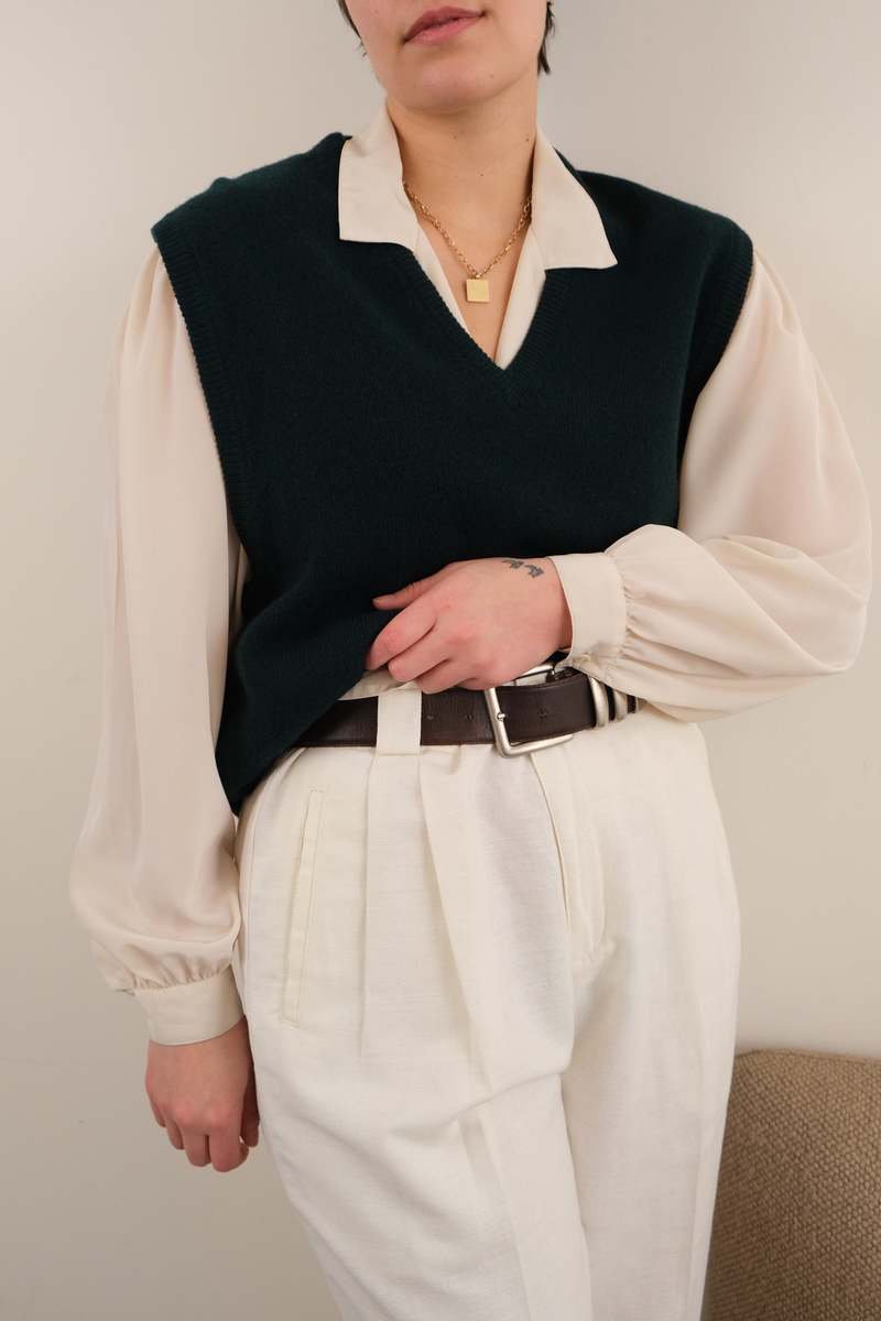 Hermine Vintage 90s Forest Lambswool Sweater Vest - Green