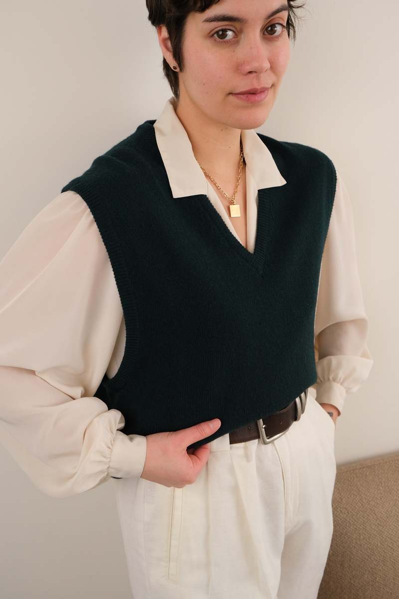 Hermine Vintage 90s Forest Lambswool Sweater Vest - Green