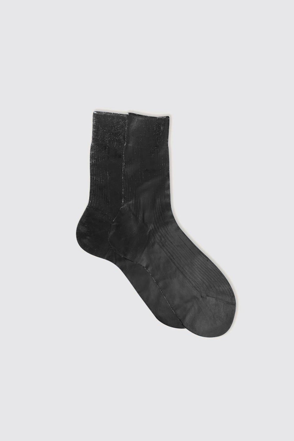 Maria La Rosa Black Ribbed Laminated Socks - Black