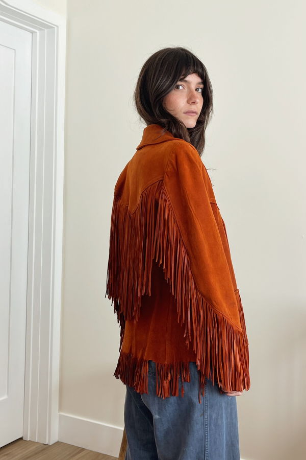 Suede Fringe Jacket - Electric Orange