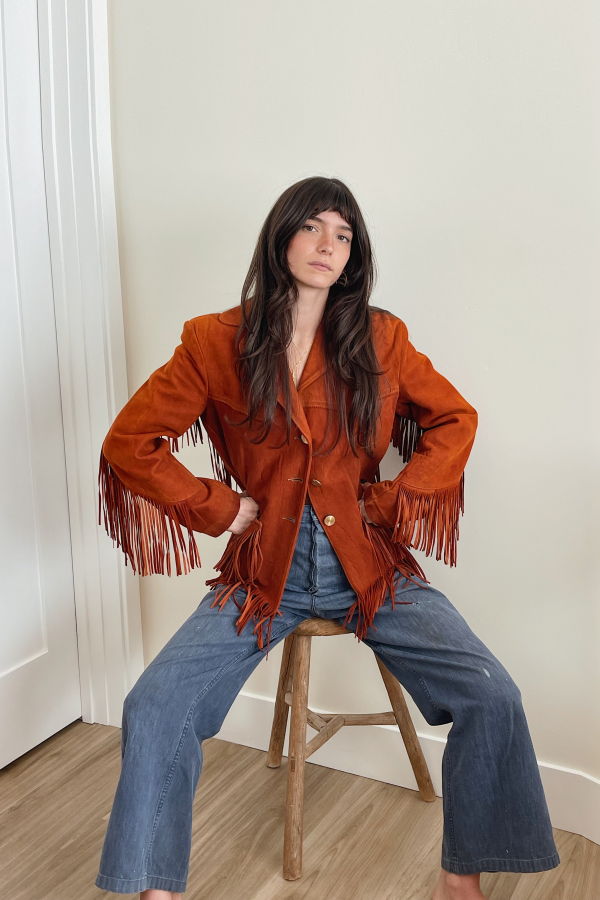 Suede Fringe Jacket - Electric Orange