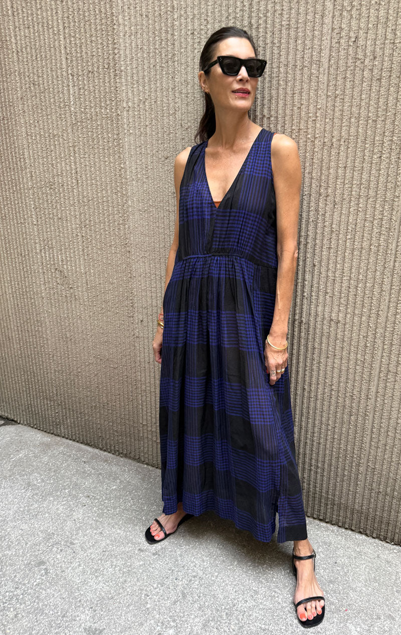 electric blue and black dress Two Plaid Pocket Dress Black/Electric Blue