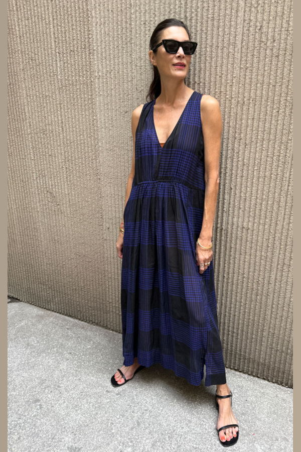 Two Plaid pocket dress - Black/Electric Blue