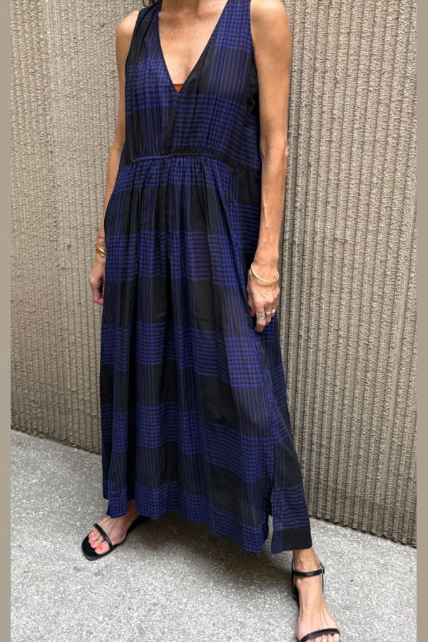 Two Plaid pocket dress - Black/Electric Blue