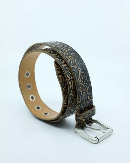 Our Legacy Flowers On Leather 2CM Belt - Black | Garmentory